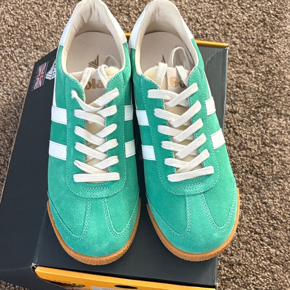 Gola Women's Turquoise Suede Athletic Sneakers with White Stripes